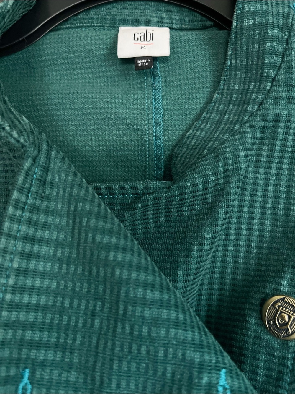 Cabi Legion Teal Green Corduroy Lennon Military Jacket Blazer Gold Crest Size M - Picture 6 of 10